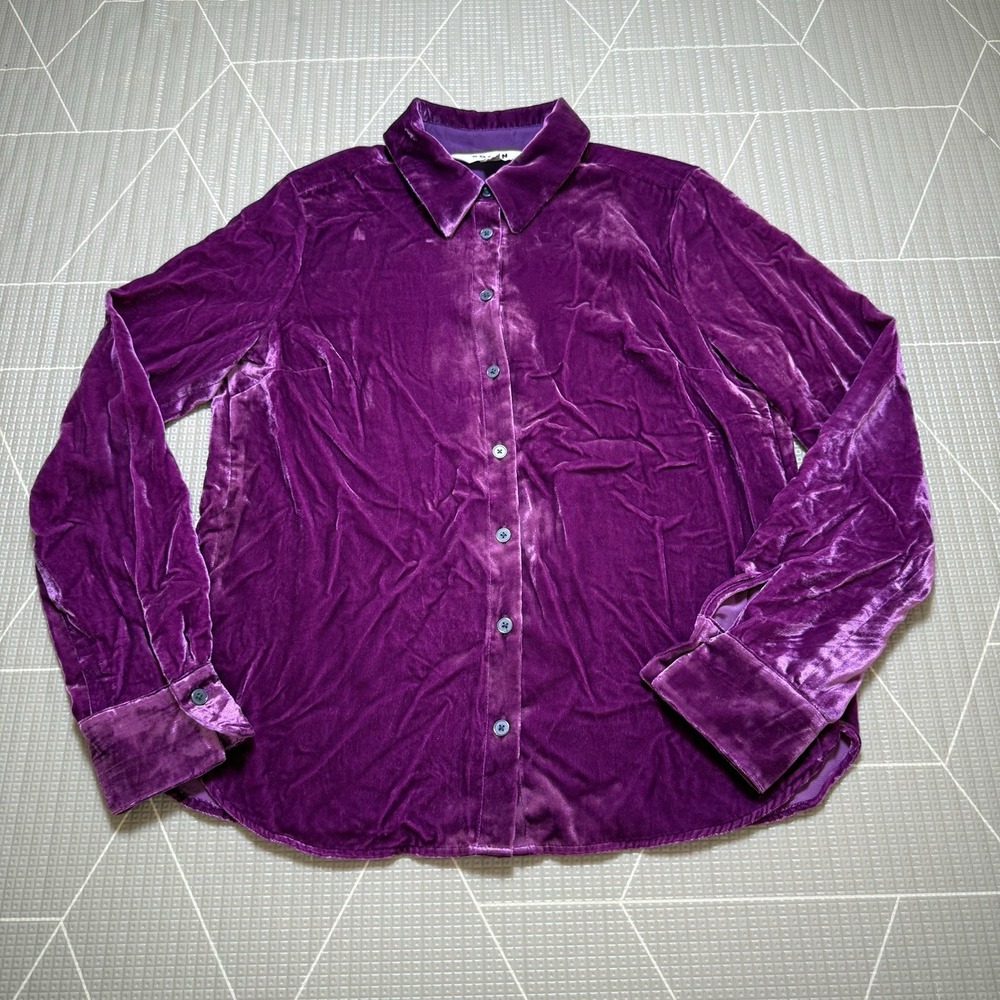 Boden Velvet Button Down Blouse US 4 Vibrant Purple Luxury